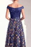 Blush Off the Shoulder Floral A-Line Long Mother of the Bride Dress