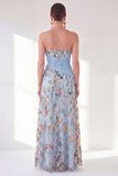 Sweetheart Blue A-Line Floral Long Mother Of the Bride Dress with Slit