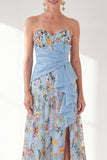 Sweetheart Blue A-Line Floral Long Mother Of the Bride Dress with Slit