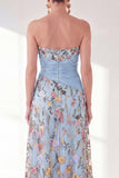 Sweetheart Blue A-Line Floral Long Mother Of the Bride Dress with Slit