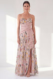 Sweetheart Blue A-Line Floral Long Mother Of the Bride Dress with Slit