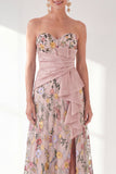 Sweetheart Blue A-Line Floral Long Mother Of the Bride Dress with Slit