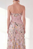Sweetheart Blue A-Line Floral Long Mother Of the Bride Dress with Slit