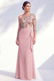 Mermaid One Shoulder Grey Purple Floral Long Mother of the Bride Dress