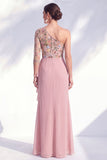 Mermaid One Shoulder Grey Purple Floral Long Mother of the Bride Dress