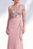 Mermaid One Shoulder Grey Purple Floral Long Mother of the Bride Dress