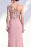 Mermaid One Shoulder Grey Purple Floral Long Mother of the Bride Dress