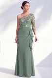 Mermaid One Shoulder Grey Purple Floral Long Mother of the Bride Dress