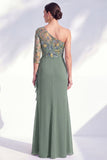 Mermaid One Shoulder Grey Purple Floral Long Mother of the Bride Dress