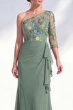 Mermaid One Shoulder Grey Purple Floral Long Mother of the Bride Dress