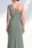 Mermaid One Shoulder Grey Purple Floral Long Mother of the Bride Dress