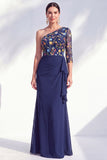 Mermaid One Shoulder Grey Purple Floral Long Mother of the Bride Dress