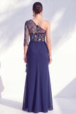 Mermaid One Shoulder Grey Purple Floral Long Mother of the Bride Dress
