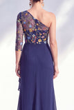 Mermaid One Shoulder Grey Purple Floral Long Mother of the Bride Dress