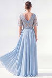 Green A-Line Chiffon V-Neck Long Mother of the Bride Dress with Beading