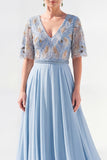 Green A-Line Chiffon V-Neck Long Mother of the Bride Dress with Beading