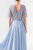 Green A-Line Chiffon V-Neck Long Mother of the Bride Dress with Beading