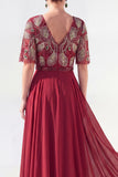 Green A-Line Chiffon V-Neck Long Mother of the Bride Dress with Beading