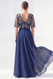 Green A-Line Chiffon V-Neck Long Mother of the Bride Dress with Beading