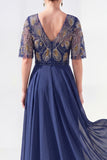 Green A-Line Chiffon V-Neck Long Mother of the Bride Dress with Beading
