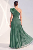 One Shoulder Navy A-Line Pleated Long Mother of the Bride Dress with Ruffles