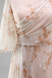 Champagne Floral Sheath Ruffled Long Mother of the Bride Dress with Half Sleeves