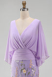 Champagne Mermaid Floral V-Neck Long Mother Of the Bride Dress with 3/4 Sleeves