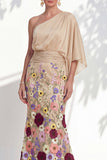 One Shoulder Lilac Mermaid Floral Long Mother Of the Bride Dress with Cape Sleeves
