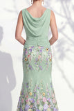 Champagne Mermaid Bateau Neck Long Mother Of the Bride Dress