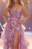 Sparkly Grey Purple Sweetheart Sequin Mermaid Long Red Carpet Dress with Slit