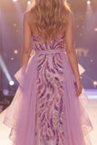 Sparkly Grey Purple Sweetheart Sequin Mermaid Long Red Carpet Dress with Slit