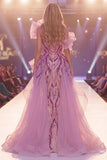 Grey Purple One Shoulder Beaded Sequins Ruffled Long Red Carpet Dress with Slit