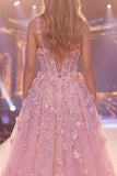 Pink Mermaid One Shoulder Sheer Corset 3D Flowers Long Red Carpet Dress with Slit