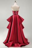 Red Mermaid Corset Sweetheart Sequin Long Gala Dress with Slit
