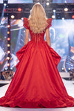 Red Mermaid Sequins Corset Long Red Carpet Dress with Slit