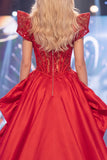 Red Mermaid Sequins Corset Long Red Carpet Dress with Slit