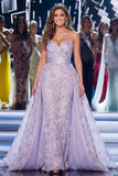 Sweetheart Lilac Glitter Mermaid Long Red Carpet Dress with Cape