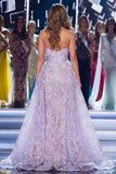 Sweetheart Lilac Glitter Mermaid Long Red Carpet Dress with Cape