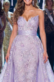 Sweetheart Lilac Glitter Mermaid Long Red Carpet Dress with Cape