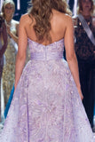 Sweetheart Lilac Glitter Mermaid Long Red Carpet Dress with Cape
