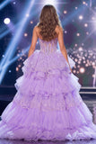 Sparkly Lilac Sweetheart Sheer Corset Sequin Long Gala Dress with Slit