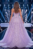 Lilac Sweetheart Corset Lace Up Back Long Red Carpet Dress with Slit