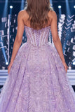 Lilac Sweetheart Corset Lace Up Back Long Red Carpet Dress with Slit