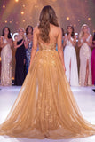 Sparkly Golden Halter Mermaid Sequin Long Gala Dress with Cape