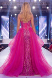 Sparkly Fuchsia Sweetheart Corset Mermaid Sequins Long Gala Dress with Slit