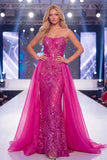Strapless Fuchsia Mermaid Sparkly Sequin Long Gala Dress