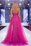 Strapless Fuchsia Mermaid Sparkly Sequin Long Gala Dress