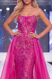 Strapless Fuchsia Mermaid Sparkly Sequin Long Gala Dress