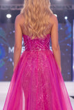 Strapless Fuchsia Mermaid Sparkly Sequin Long Gala Dress