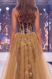 Sparkly Black Golden Sweetheart Corset Mermaid Sequin Long Gala Dress with Slit